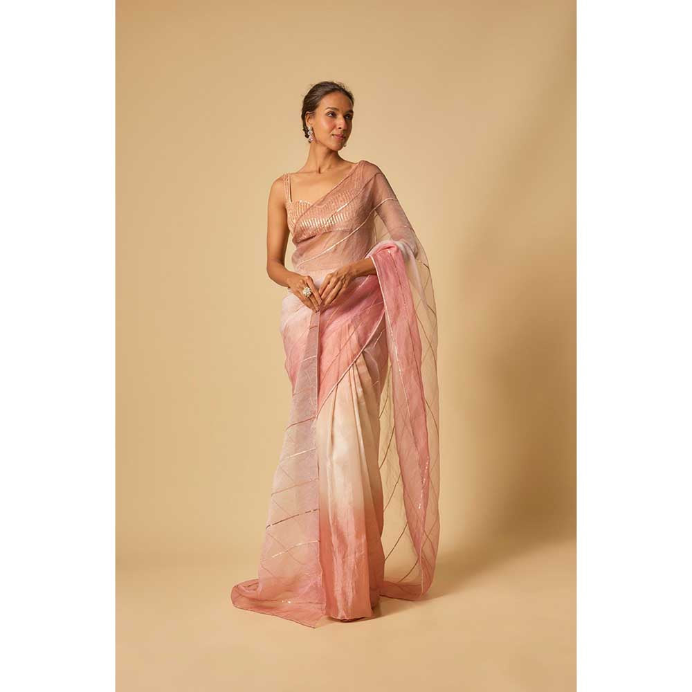 Masumi Mewawalla Tissue Embroidered Pre Draped Saree and Stitched Blouse