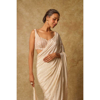 Masumi Mewawalla Off White Embroidered Pre Draped Saree and Stitched Blouse