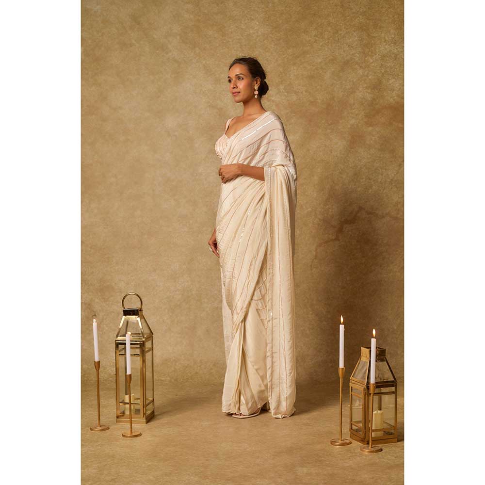 Masumi Mewawalla Off White Embroidered Pre Draped Saree and Stitched Blouse