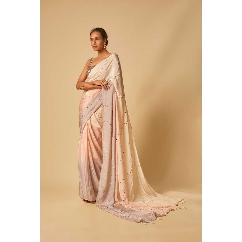 Masumi Mewawalla Beige Ombre Sequin Embroidered Pre Draped Saree and Stitched Blouse
