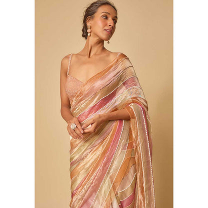 Masumi Mewawalla Multi Colour Embroidered Tissue Pre Draped Saree and Stitched Blouse