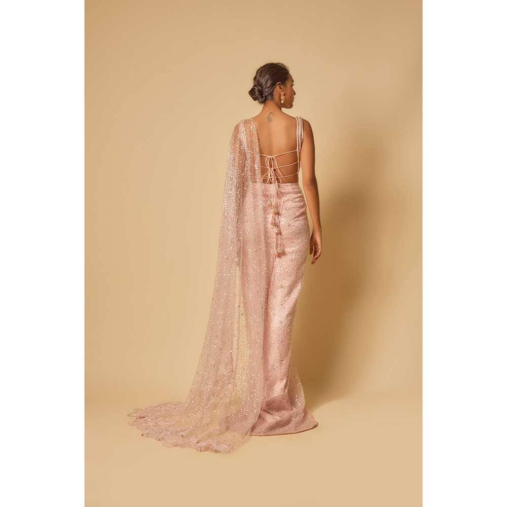 Masumi Mewawalla Pink Embroidered Pre Draped Saree and Stitched Blouse