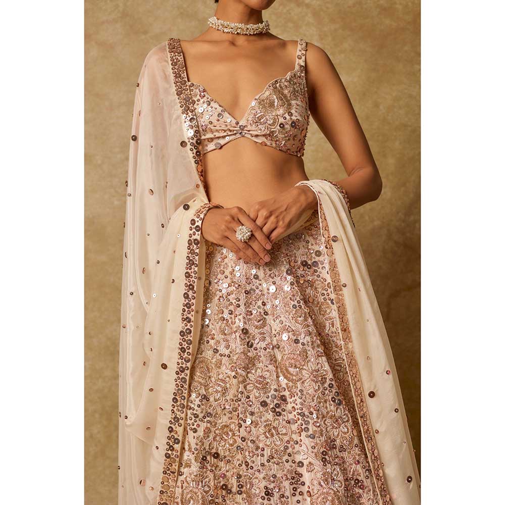 Masumi Mewawalla Beige Embroidered Lehenga with Stitched Blouse and Dupatta (Set of 3)