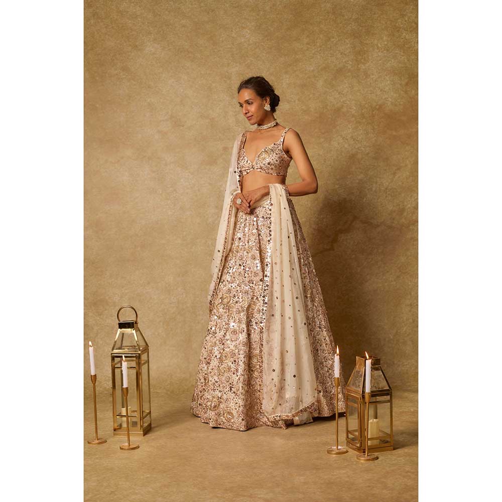 Masumi Mewawalla Beige Embroidered Lehenga with Stitched Blouse and Dupatta (Set of 3)