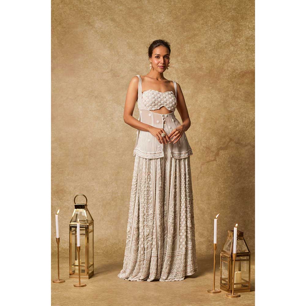 Masumi Mewawalla Grey Embroidered Blouse with Sharara and Tunic (Set of 3)