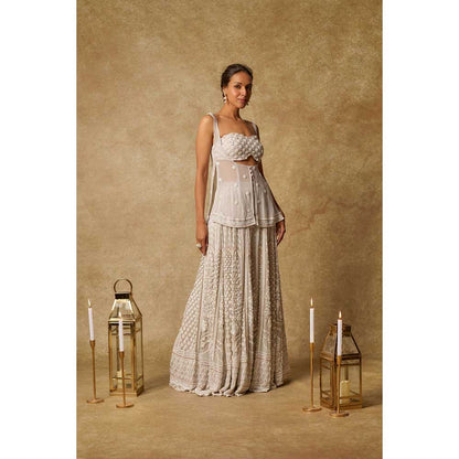 Masumi Mewawalla Grey Embroidered Blouse with Sharara and Tunic (Set of 3)