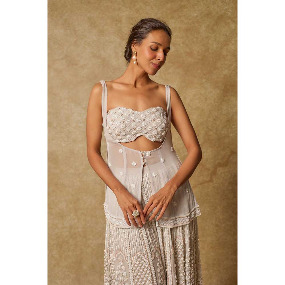 Masumi Mewawalla Grey Embroidered Blouse with Sharara and Tunic (Set of 3)