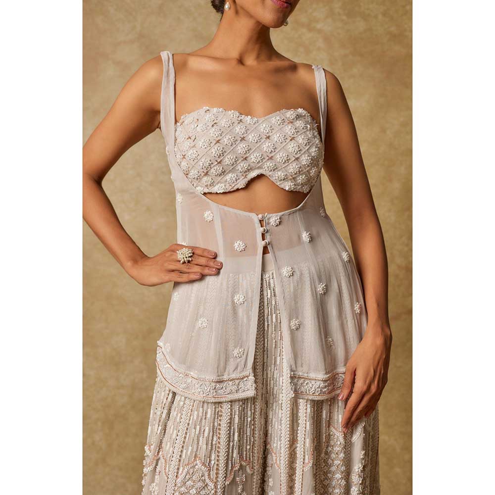 Masumi Mewawalla Grey Embroidered Blouse with Sharara and Tunic (Set of 3)