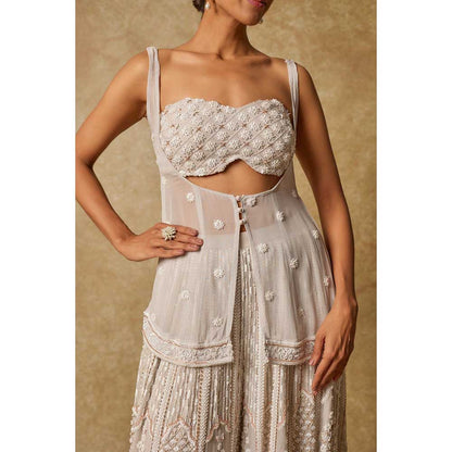 Masumi Mewawalla Grey Embroidered Blouse with Sharara and Tunic (Set of 3)