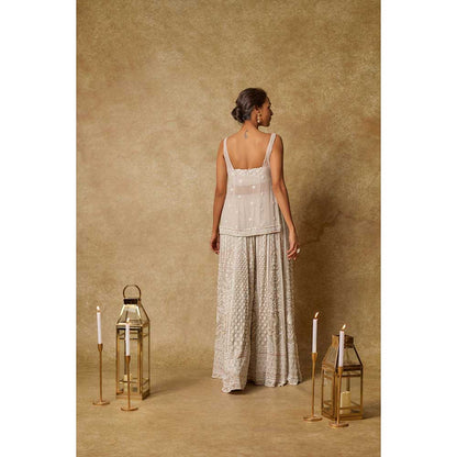 Masumi Mewawalla Grey Embroidered Blouse with Sharara and Tunic (Set of 3)