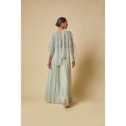 Masumi Mewawalla Mint Embroidered Sharara with Blouse and Cape (Set of 3)