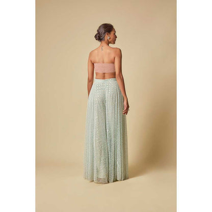 Masumi Mewawalla Mint Embroidered Sharara with Blouse and Cape (Set of 3)