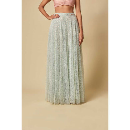 Masumi Mewawalla Mint Embroidered Sharara with Blouse and Cape (Set of 3)