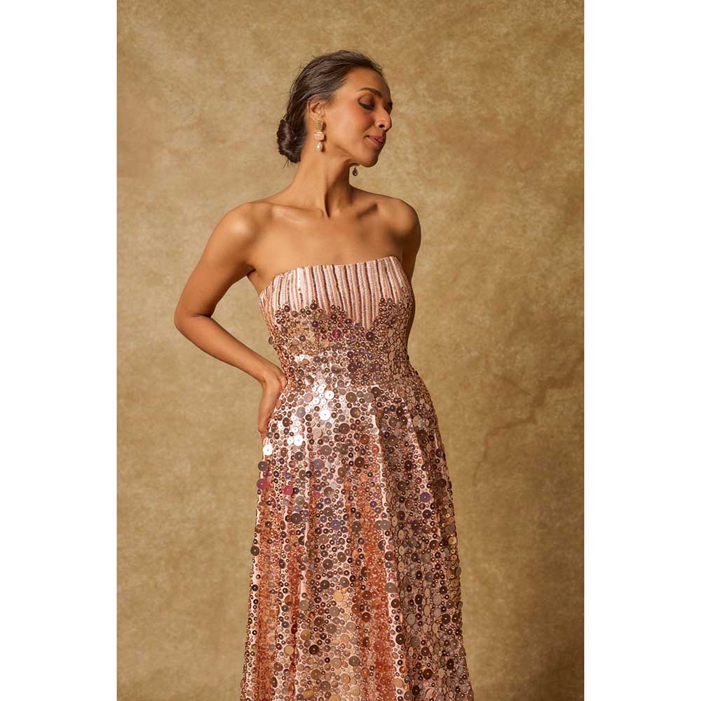 Masumi Mewawalla Baby Pink Sequin Embroidered Corset Gown