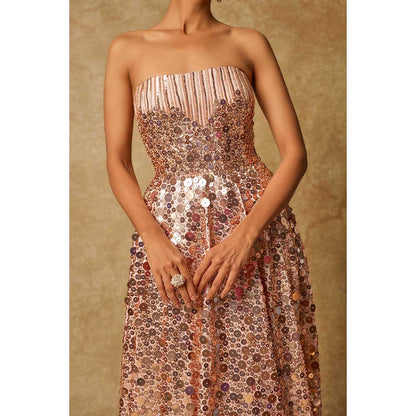 Masumi Mewawalla Baby Pink Sequin Embroidered Corset Gown