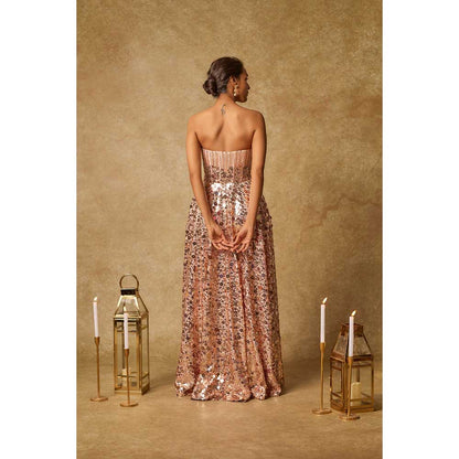 Masumi Mewawalla Baby Pink Sequin Embroidered Corset Gown