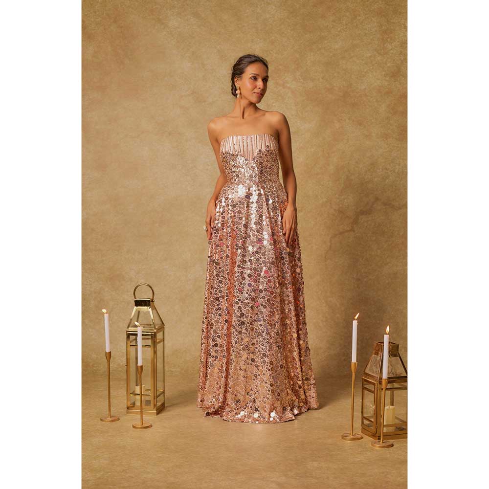 Masumi Mewawalla Baby Pink Sequin Embroidered Corset Gown