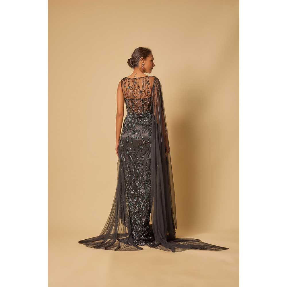 Masumi Mewawalla Black Embroidered Drape Gown
