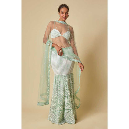 Masumi Mewawalla Mint Embroidered Mermaid Lehenga with Stitched Blouse and Dupatta (Set of 3)