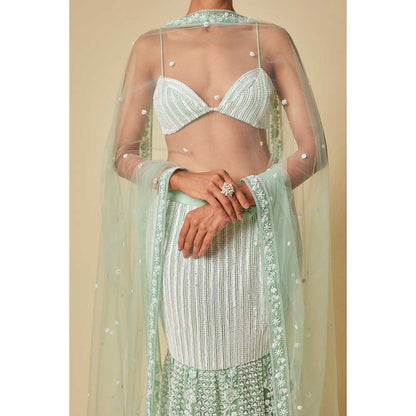 Masumi Mewawalla Mint Embroidered Mermaid Lehenga with Stitched Blouse and Dupatta (Set of 3)