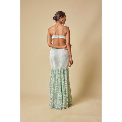 Masumi Mewawalla Mint Embroidered Mermaid Lehenga with Stitched Blouse and Dupatta (Set of 3)