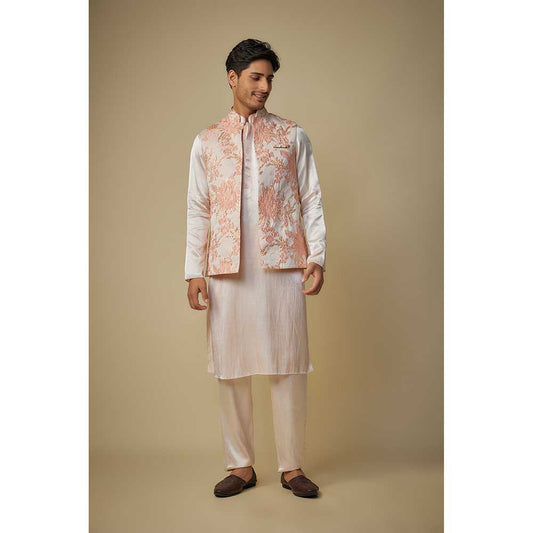 Masumi Mewawalla Peach Embroidered Bundi Jacket with Kurta and Pant (Set of 3)