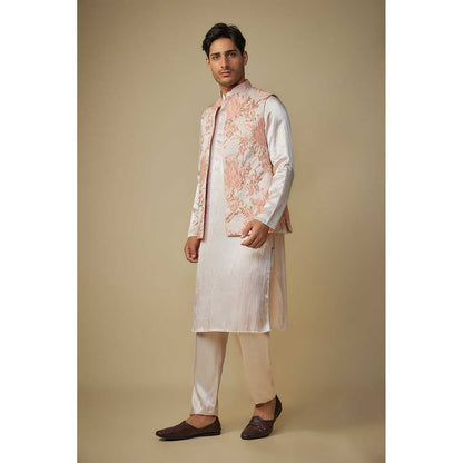 Masumi Mewawalla Peach Embroidered Bundi Jacket with Kurta and Pant (Set of 3)