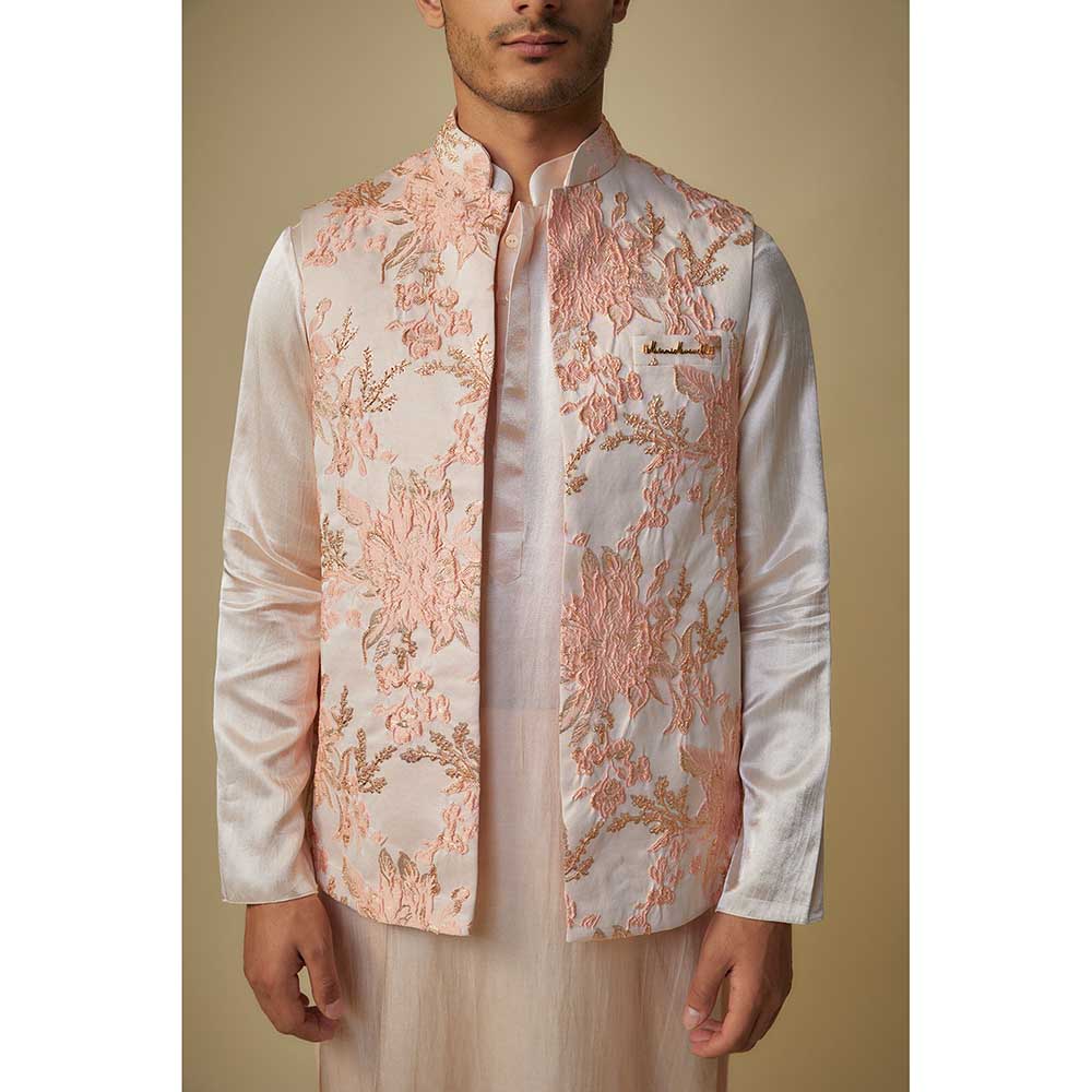 Masumi Mewawalla Peach Embroidered Bundi Jacket with Kurta and Pant (Set of 3)