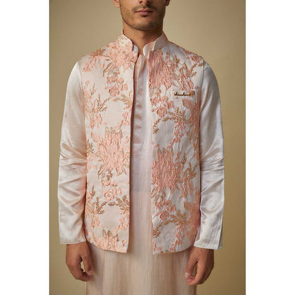 Masumi Mewawalla Peach Embroidered Bundi Jacket with Kurta and Pant (Set of 3)