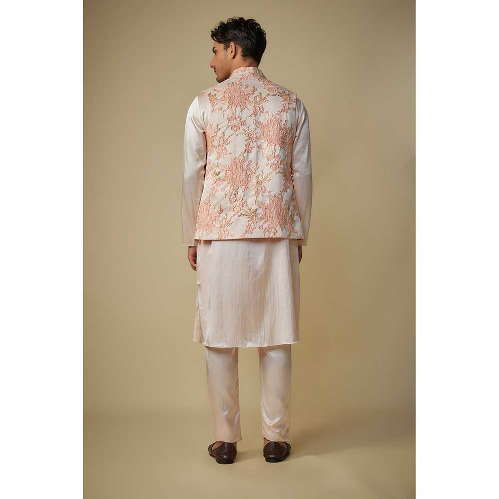 Masumi Mewawalla Peach Embroidered Bundi Jacket with Kurta and Pant (Set of 3)