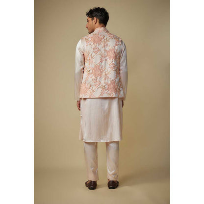 Masumi Mewawalla Peach Embroidered Bundi Jacket with Kurta and Pant (Set of 3)
