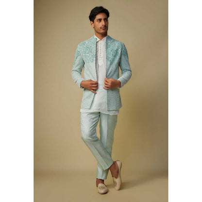 Masumi Mewawalla Mint Blue Embroidered Jacket with Kurta and Pant (Set of 3)