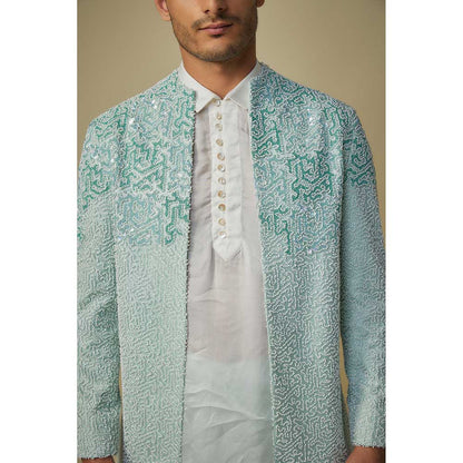 Masumi Mewawalla Mint Blue Embroidered Jacket with Kurta and Pant (Set of 3)