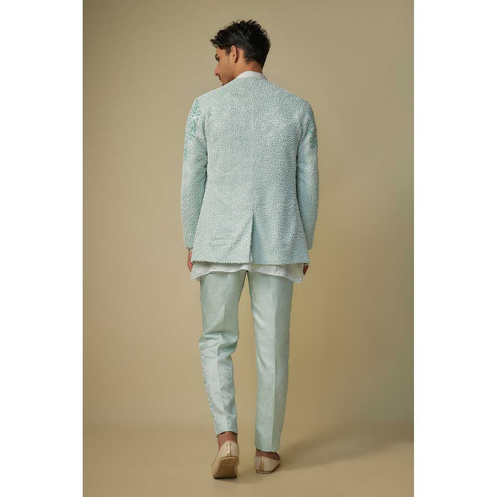 Masumi Mewawalla Mint Blue Embroidered Jacket with Kurta and Pant (Set of 3)