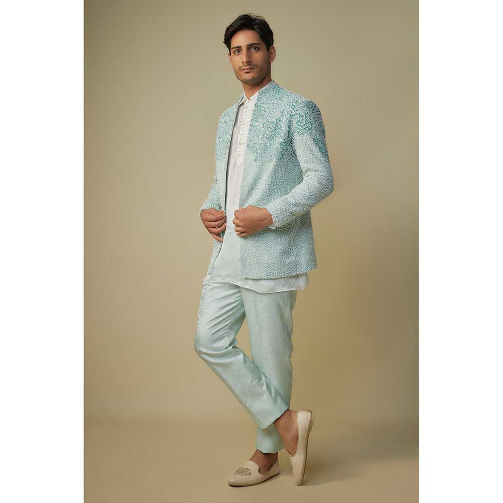 Masumi Mewawalla Mint Blue Embroidered Jacket with Kurta and Pant (Set of 3)