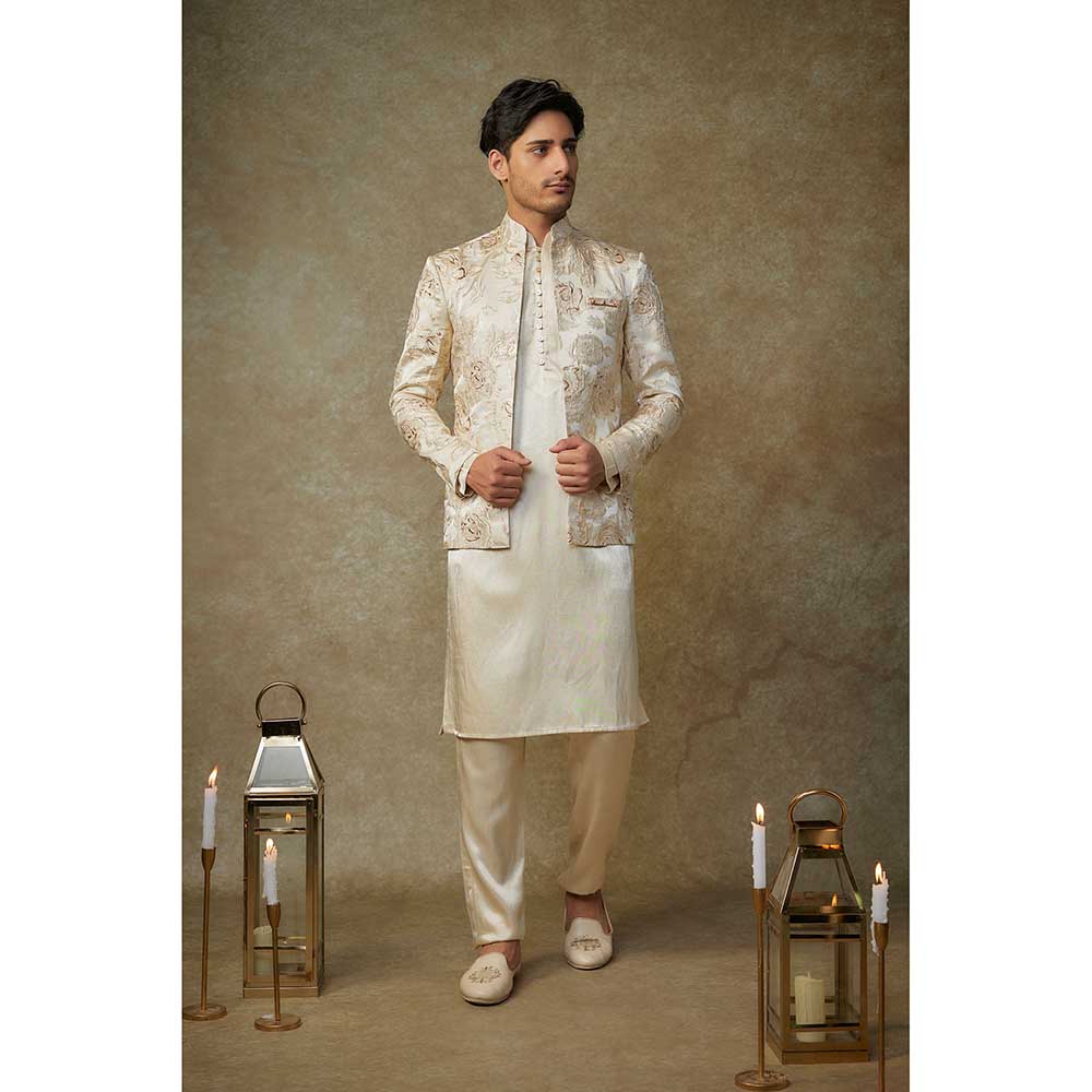 Masumi Mewawalla Beige Floral Embroidered Jacket with Kurta and Pant (Set of 3)