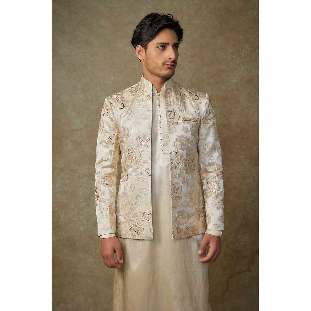 Masumi Mewawalla Beige Floral Embroidered Jacket with Kurta and Pant (Set of 3)