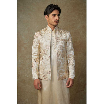 Masumi Mewawalla Beige Floral Embroidered Jacket with Kurta and Pant (Set of 3)