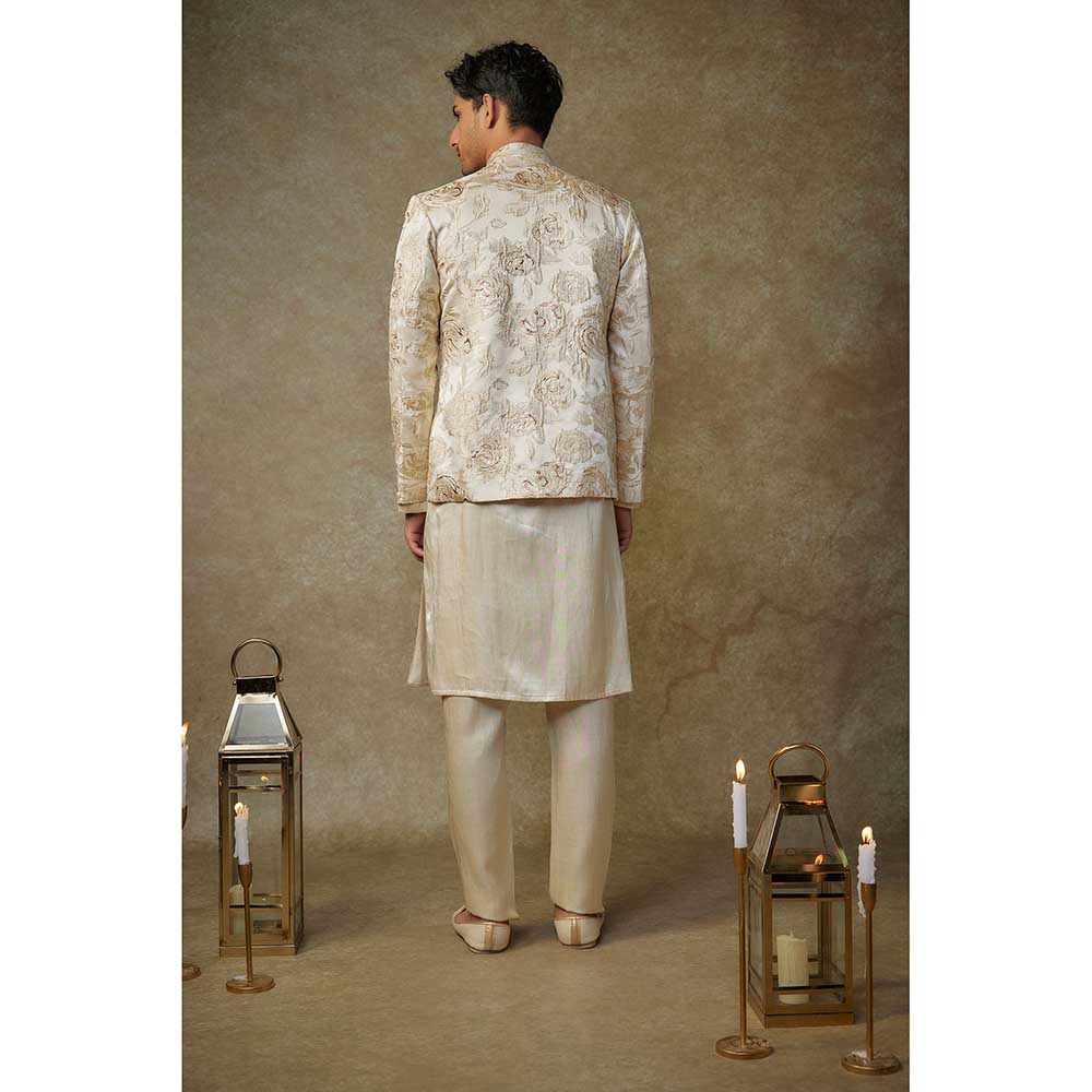 Masumi Mewawalla Beige Floral Embroidered Jacket with Kurta and Pant (Set of 3)