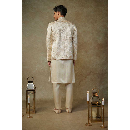 Masumi Mewawalla Beige Floral Embroidered Jacket with Kurta and Pant (Set of 3)
