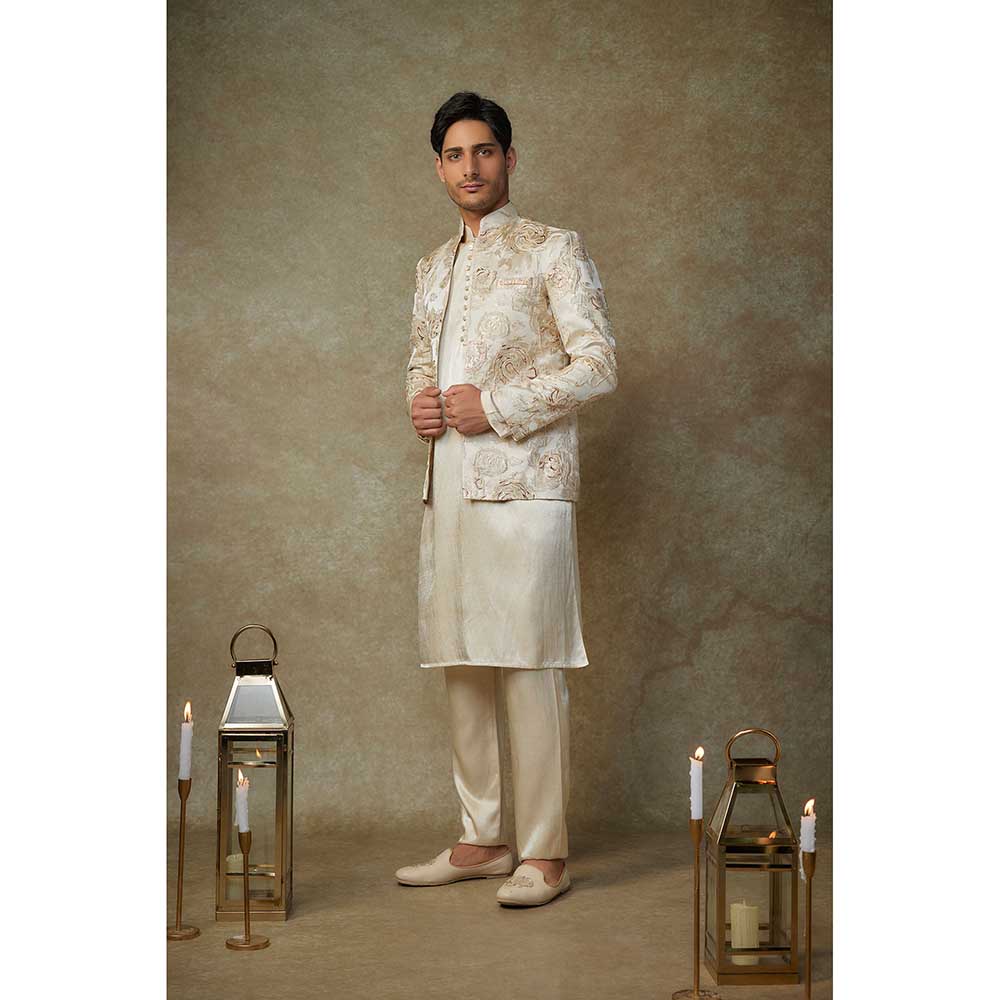 Masumi Mewawalla Beige Floral Embroidered Jacket with Kurta and Pant (Set of 3)