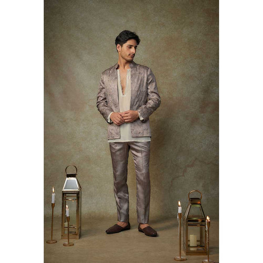 Masumi Mewawalla Grey Embroidered Jacket with Kurta and Pant (Set of 3)