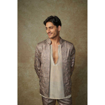 Masumi Mewawalla Grey Embroidered Jacket with Kurta and Pant (Set of 3)