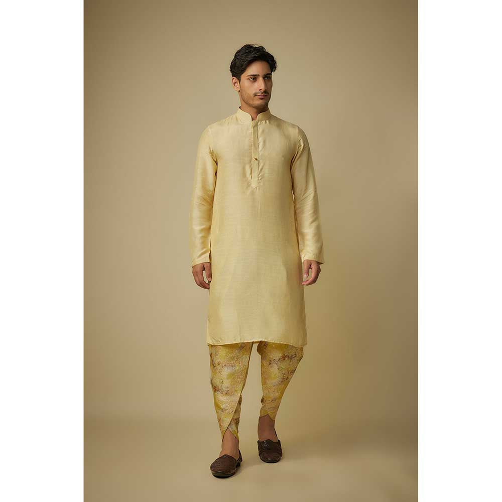 Masumi Mewawalla Yellow Solid Kurta and Printed Dhoti (Set of 2)