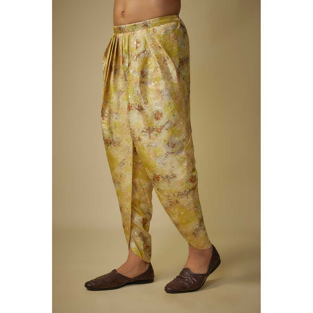 Masumi Mewawalla Yellow Solid Kurta and Printed Dhoti (Set of 2)