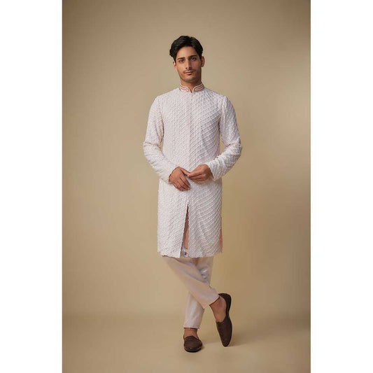 Masumi Mewawalla Baby Pink Embroidered Kurta with Pant (Set of 2)