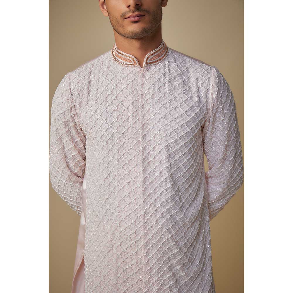 Masumi Mewawalla Baby Pink Embroidered Kurta with Pant (Set of 2)