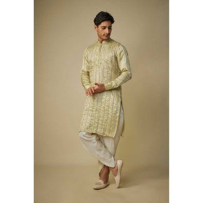 Masumi Mewawalla Yellow Embroidered Kurta with Dhoti (Set of 2)