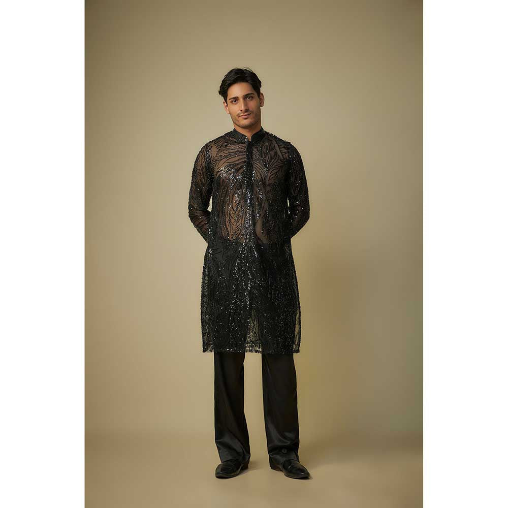 Masumi Mewawalla Black Embroidered Kurta and Pant (Set of 2)
