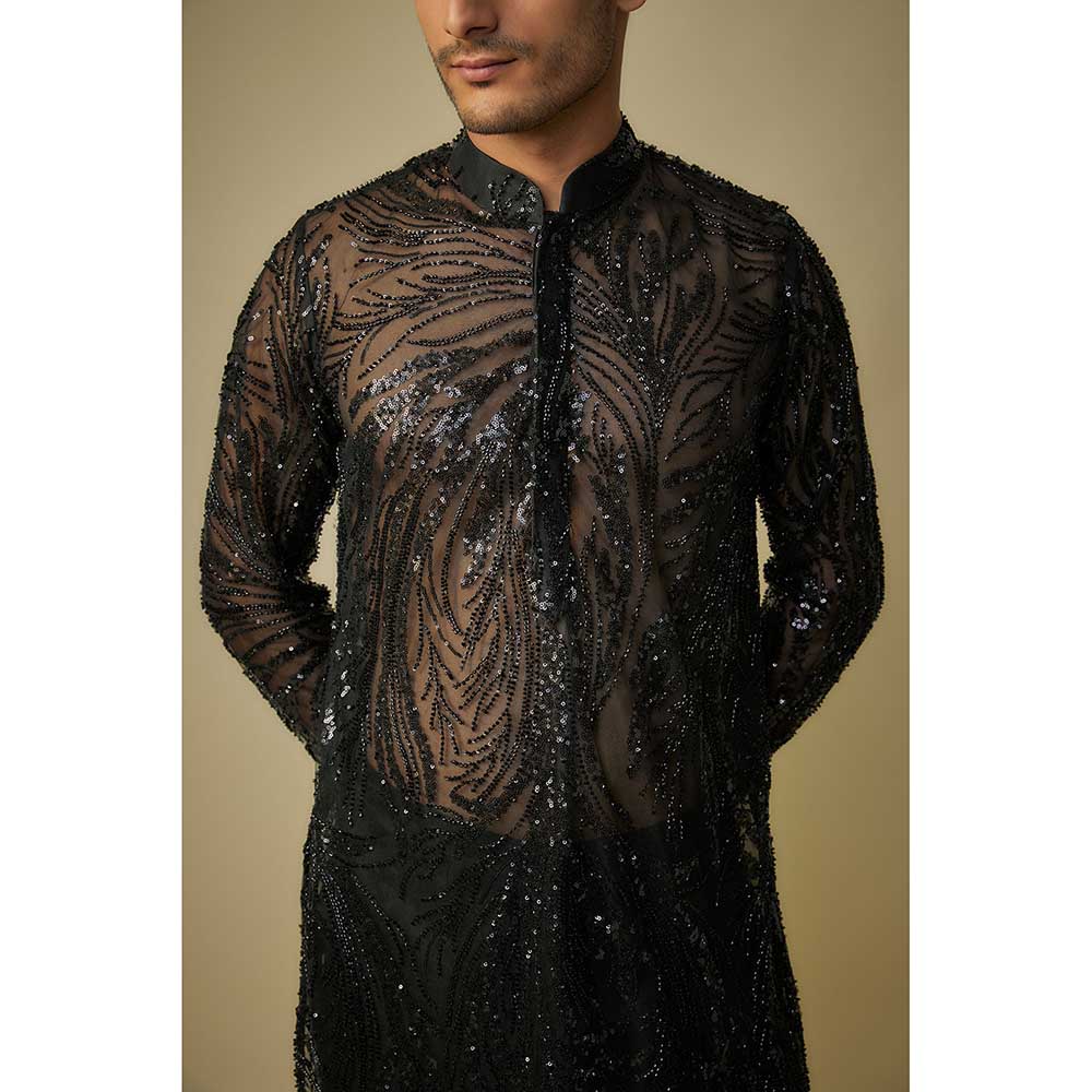 Masumi Mewawalla Black Embroidered Kurta and Pant (Set of 2)